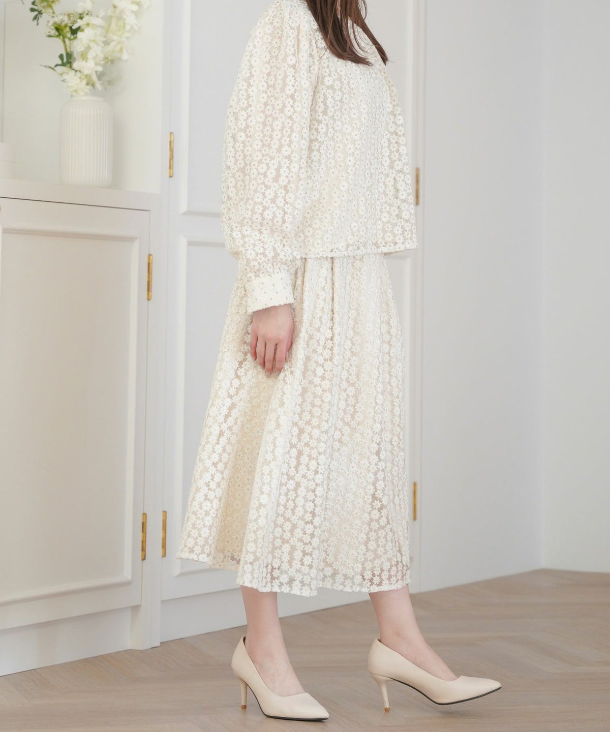 セレクトトップスレディースブラウス白黒お洒落リボン花柄シアーかわいいオフィスジョイントスペース