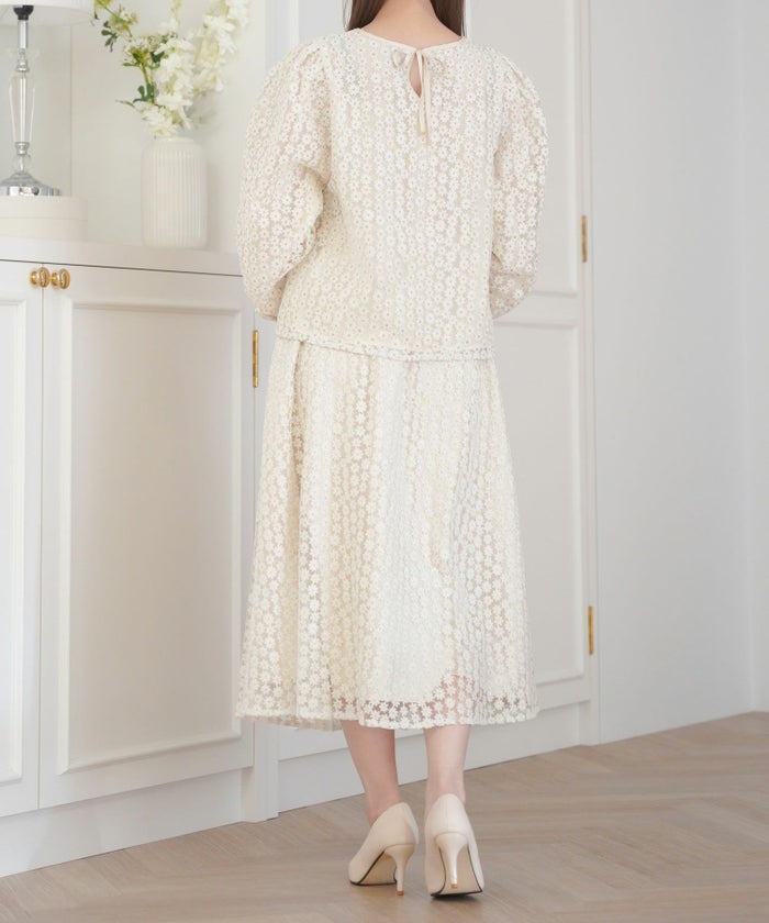 セレクトトップスレディースブラウス白黒お洒落リボン花柄シアーかわいいオフィスジョイントスペース