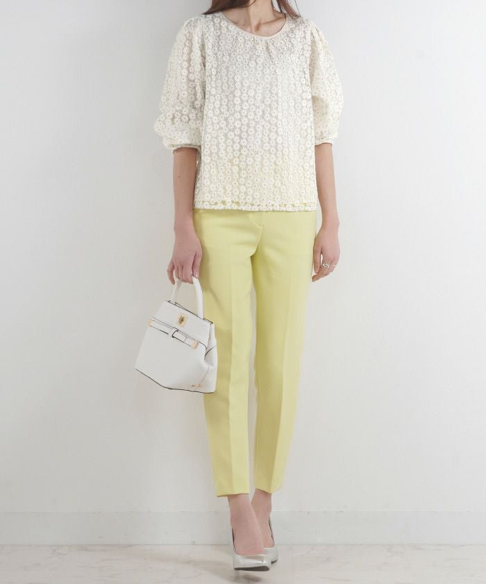 セレクトトップスレディースブラウス白黒お洒落リボン花柄シアーかわいいオフィスジョイントスペース