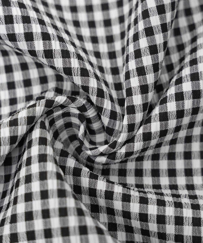 レディース/ワンピース/Vネック/前あき/くるみ釦/肩リボン/リボン/ビックリボン/レイヤード/ハイウエスト/春/秋/ドット/ハート/フロッキー/ギンガム/ギンガムチェック/ブラック/バイカラー/異素材/配色/フェミニン/上品/エレガント/大人/可愛い/かわいい/推し活/コーデ