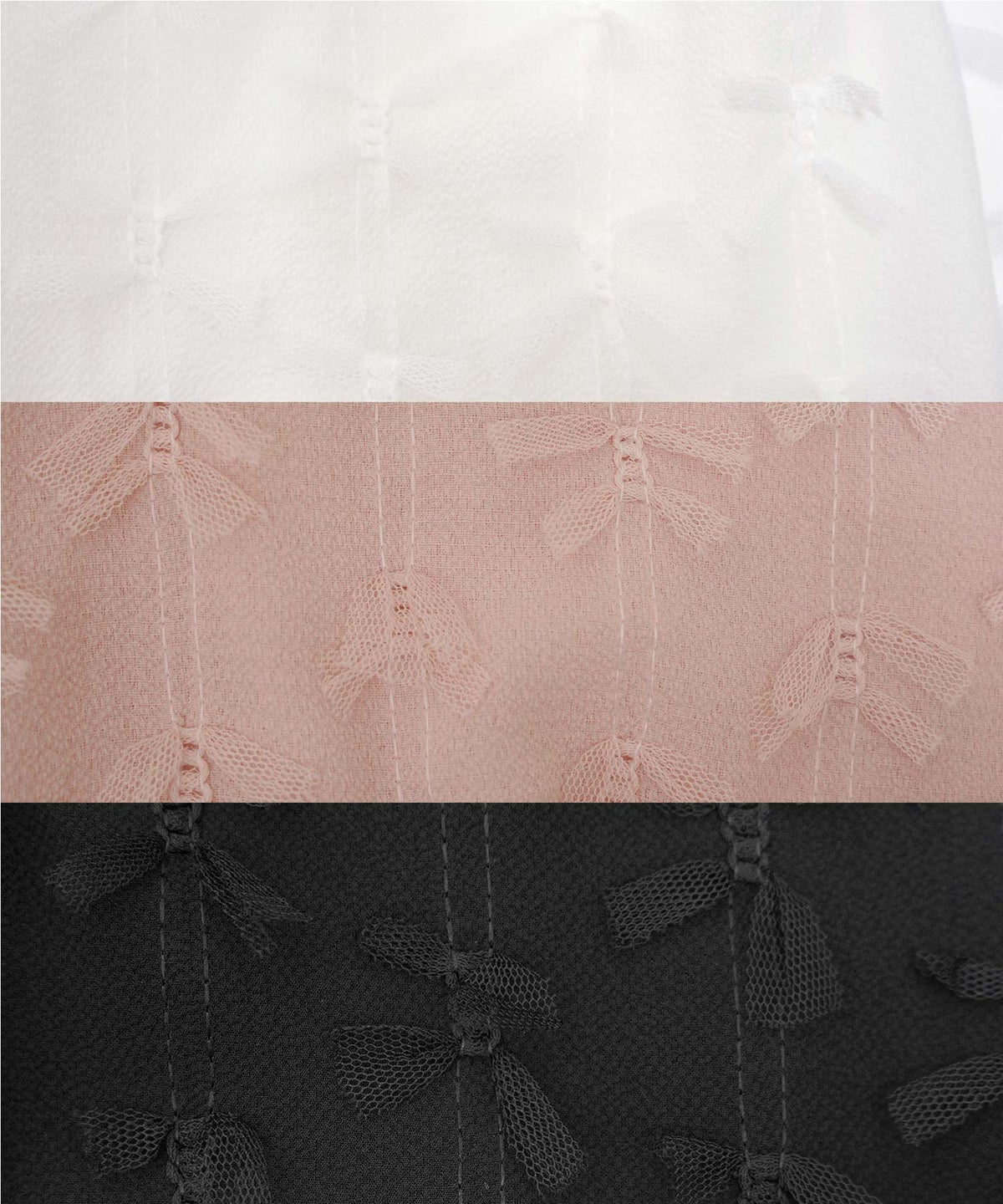 レディース トップス ブラウス カットソー ペプラム 5分袖 6分袖 半袖 夏 春 リボン 柄 チュール 異素材 伸縮 カジュアル フェミニン エレガント 上品 ギャザー