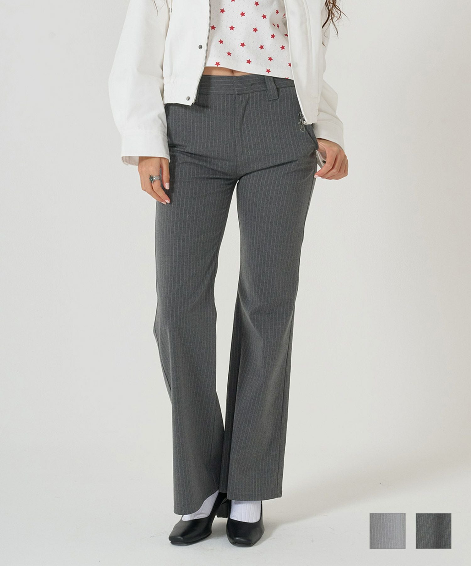 FINAL-SALE ストライプ フレアスラックス TINA：JOJUN 全2色｜tnj721