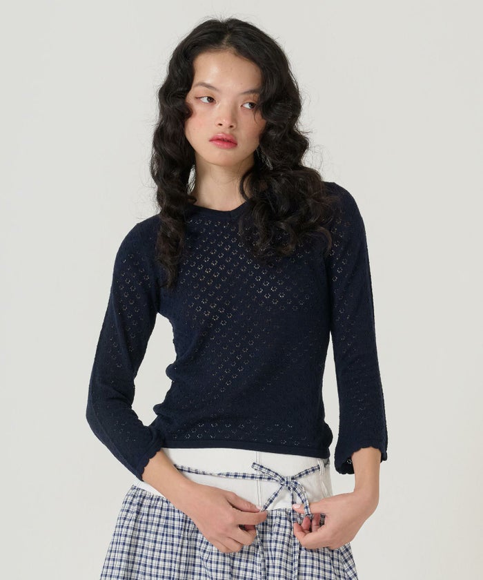 ニット/トップス/七分丈/透かし編み