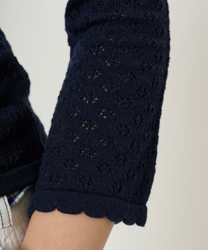 ニット/トップス/七分丈/透かし編み