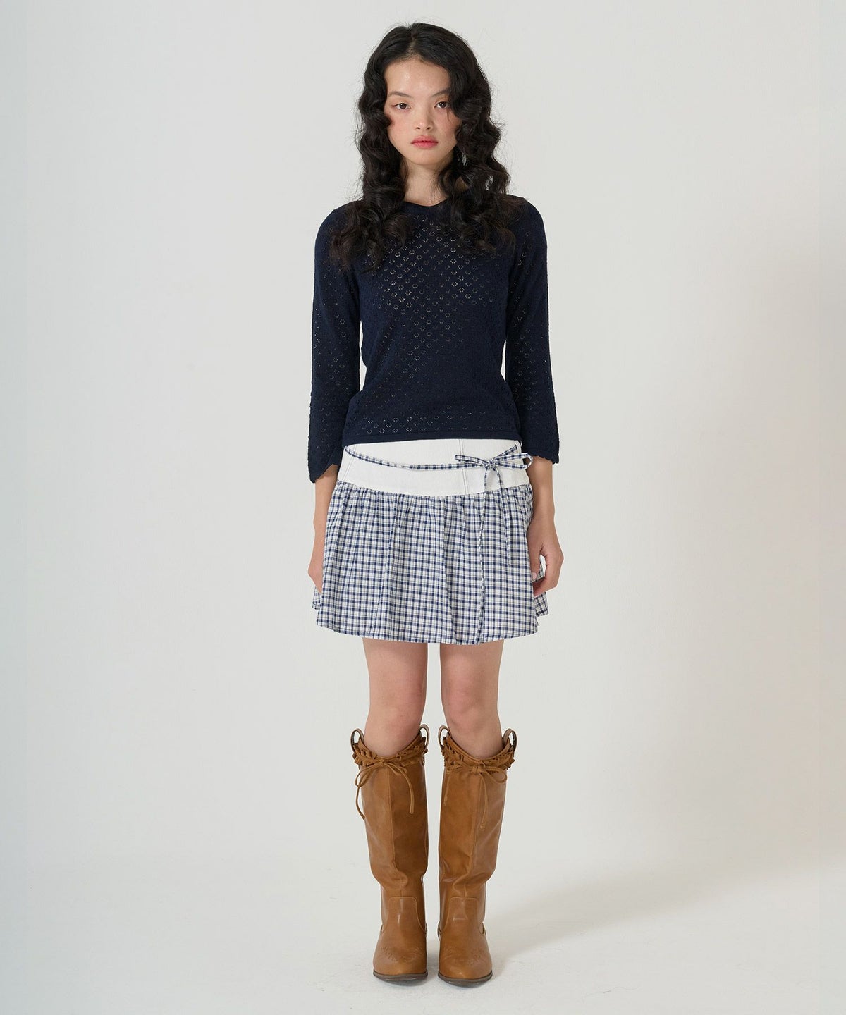 ニット/トップス/七分丈/透かし編み