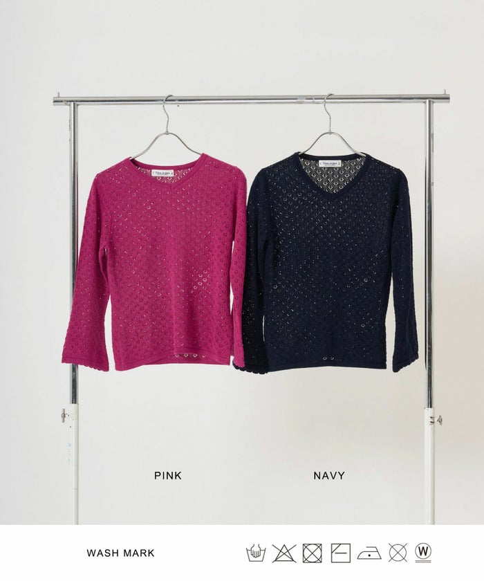 ニット/トップス/七分丈/透かし編み