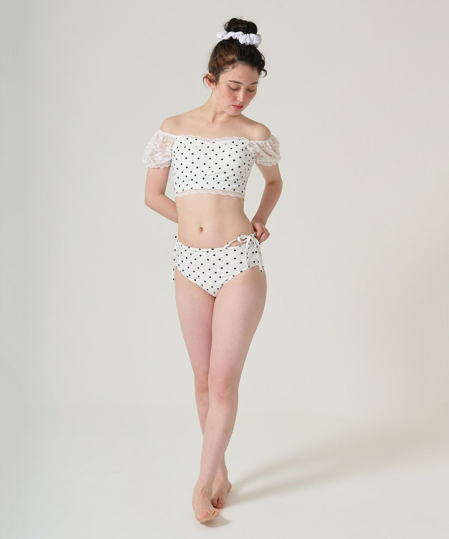 あまネン TINA：JOJUN Swim Wear セットアップ3点セット Early-Summer-SALE ドット柄 レーススリーブスイムウェア TINA：JOJUN