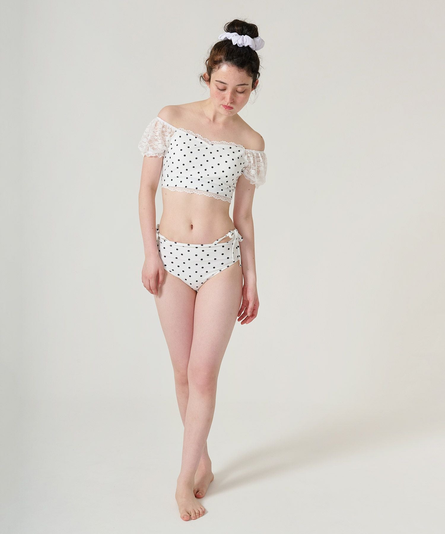 あまネン TINA：JOJUN Swim Wear セットアップ3点セット ドット柄 レーススリーブスイムウェア TINA：JOJUN 全1色｜tnj921-1028