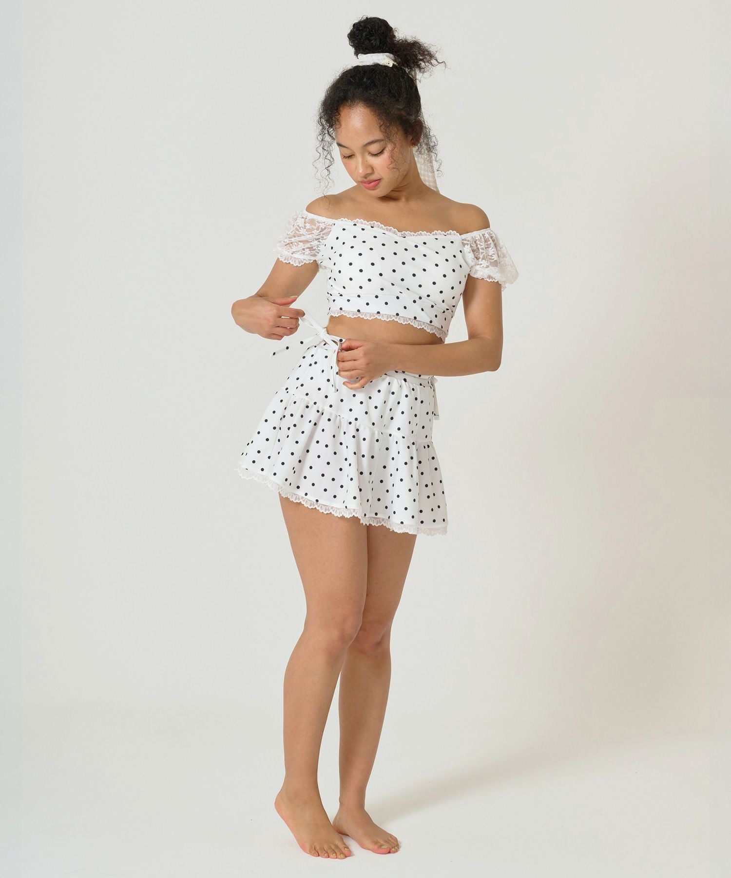 Early-Summer-SALE ドット柄 レーススリーブスイムウェア TINA：JOJUN
