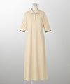 レディース ロングワンピース ポロ 夏 薄手 オフィス きれいめ  バイカラー/ベージュ/ブラック/M/ポロネック/5分丈
