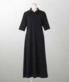 レディース ロングワンピース ポロ 夏 薄手 オフィス きれいめ  バイカラー/ベージュ/ブラック/M/ポロネック/5分丈