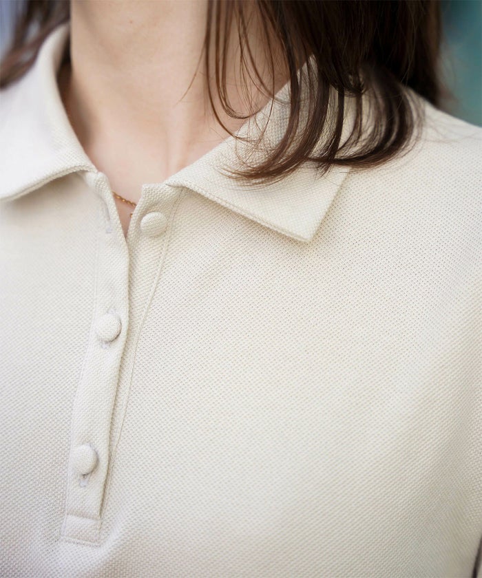 レディース ロングワンピース ポロ 夏 薄手 オフィス きれいめ  バイカラー/ベージュ/ブラック/M/ポロネック/5分丈