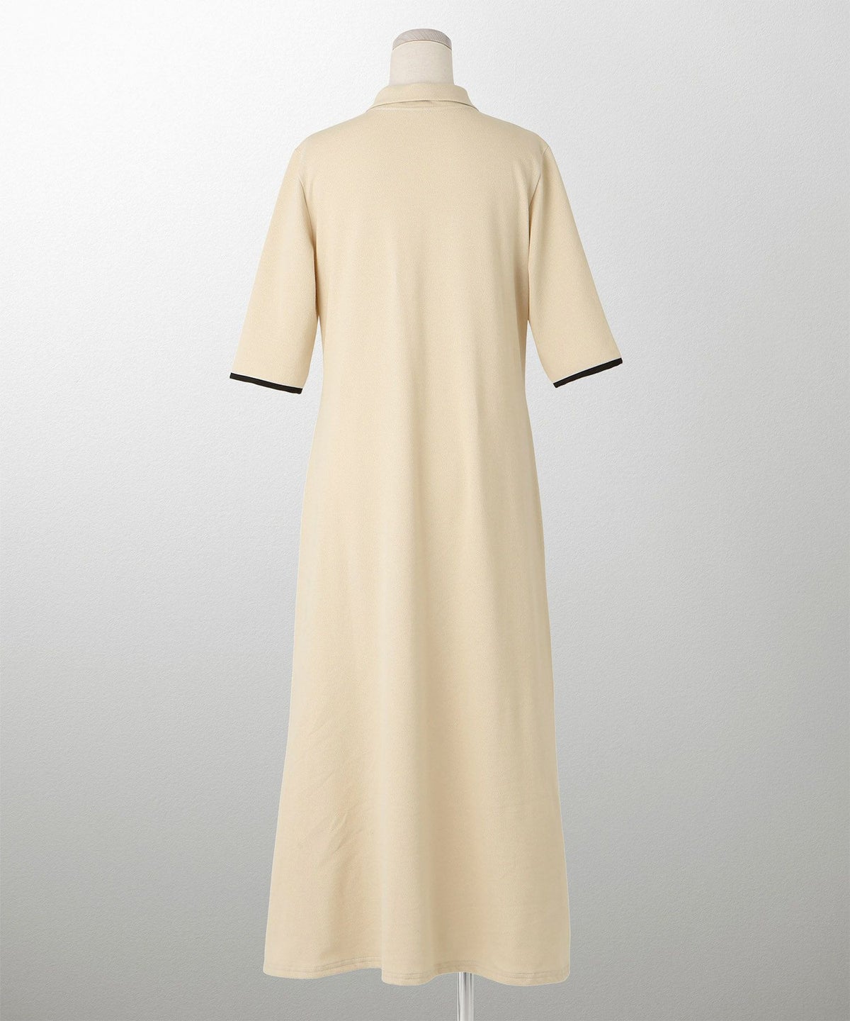 レディース ロングワンピース ポロ 夏 薄手 オフィス きれいめ  バイカラー/ベージュ/ブラック/M/ポロネック/5分丈