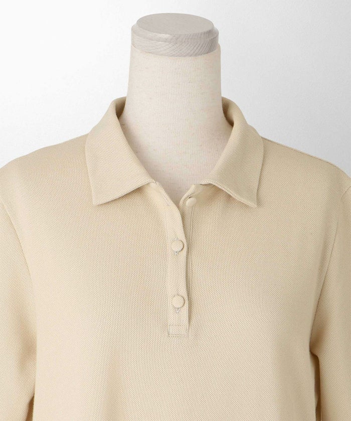 レディース ロングワンピース ポロ 夏 薄手 オフィス きれいめ  バイカラー/ベージュ/ブラック/M/ポロネック/5分丈