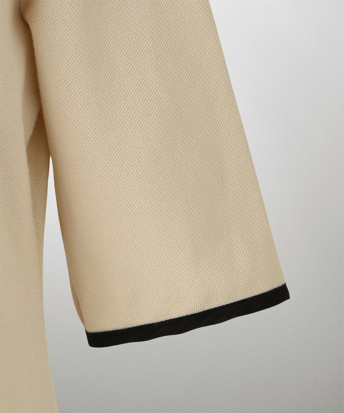 レディース ロングワンピース ポロ 夏 薄手 オフィス きれいめ  バイカラー/ベージュ/ブラック/M/ポロネック/5分丈