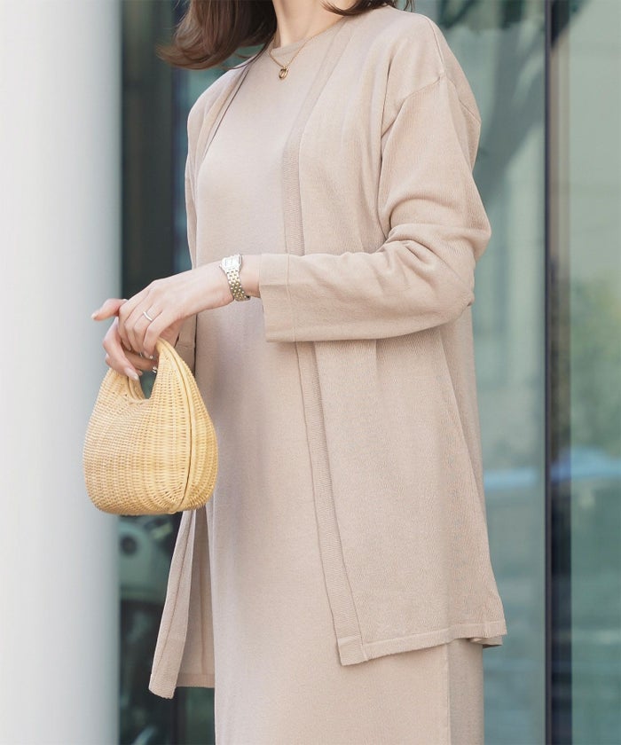 レディース 春 夏 サマーニット セットアップ 薄手 オフィス きれいめ ベージュ/ベージュ×ブラック/ブラック×ホワイト/S/M/フレンチスリーブ/長袖