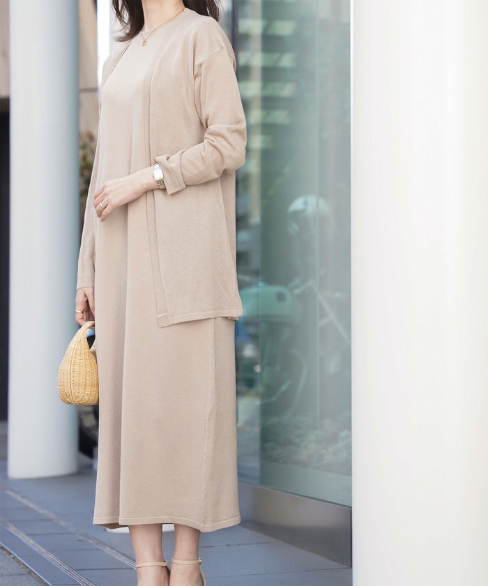 レディース 春 夏 サマーニット セットアップ 薄手 オフィス きれいめ ベージュ/ベージュ×ブラック/ブラック×ホワイト/S/M/フレンチスリーブ/長袖