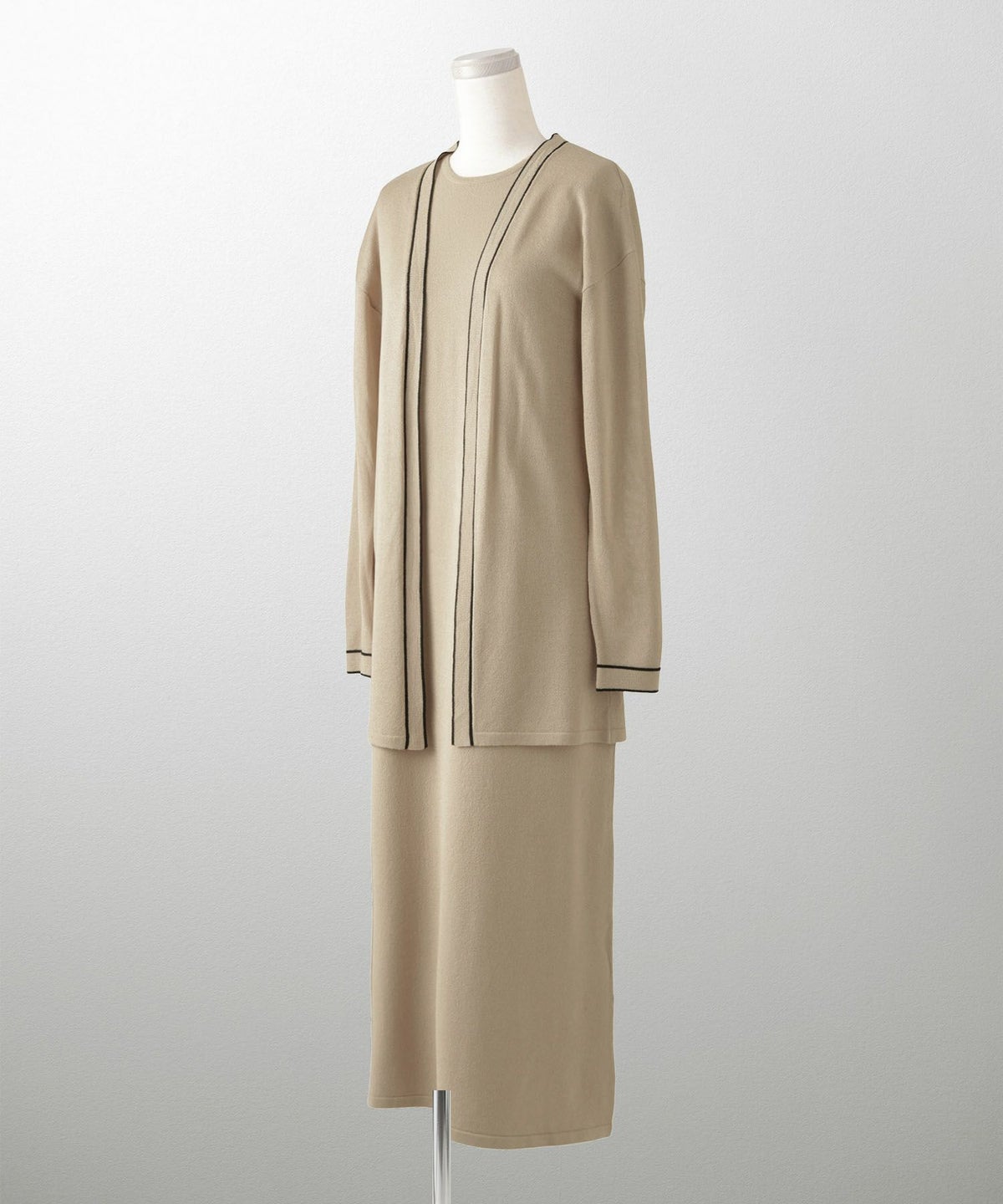 レディース 春 夏 サマーニット セットアップ 薄手 オフィス きれいめ ベージュ/ベージュ×ブラック/ブラック×ホワイト/S/M/フレンチスリーブ/長袖