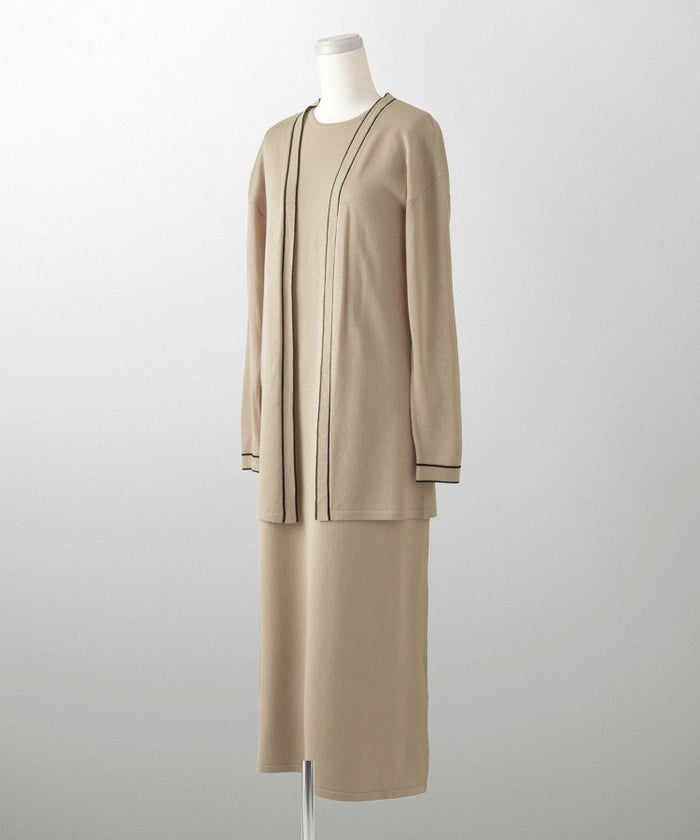 レディース 春 夏 サマーニット セットアップ 薄手 オフィス きれいめ ベージュ/ベージュ×ブラック/ブラック×ホワイト/S/M/フレンチスリーブ/長袖