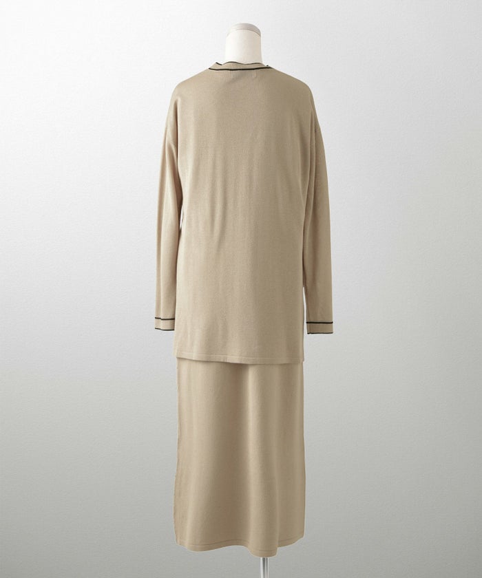 レディース 春 夏 サマーニット セットアップ 薄手 オフィス きれいめ ベージュ/ベージュ×ブラック/ブラック×ホワイト/S/M/フレンチスリーブ/長袖