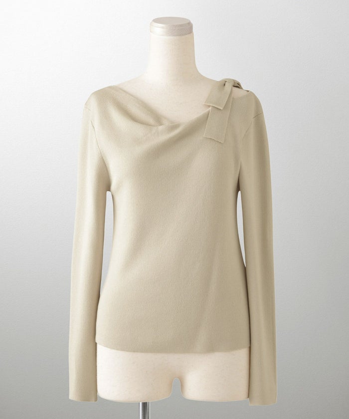 レディース 肩リボン サイドリボン オフショル ベージュ/グレー/ブラック/M/長袖