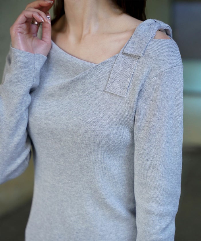 レディース 肩リボン サイドリボン オフショル ベージュ/グレー/ブラック/M/長袖