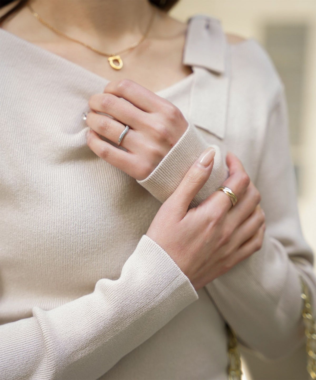 レディース 肩リボン サイドリボン オフショル ベージュ/グレー/ブラック/M/長袖