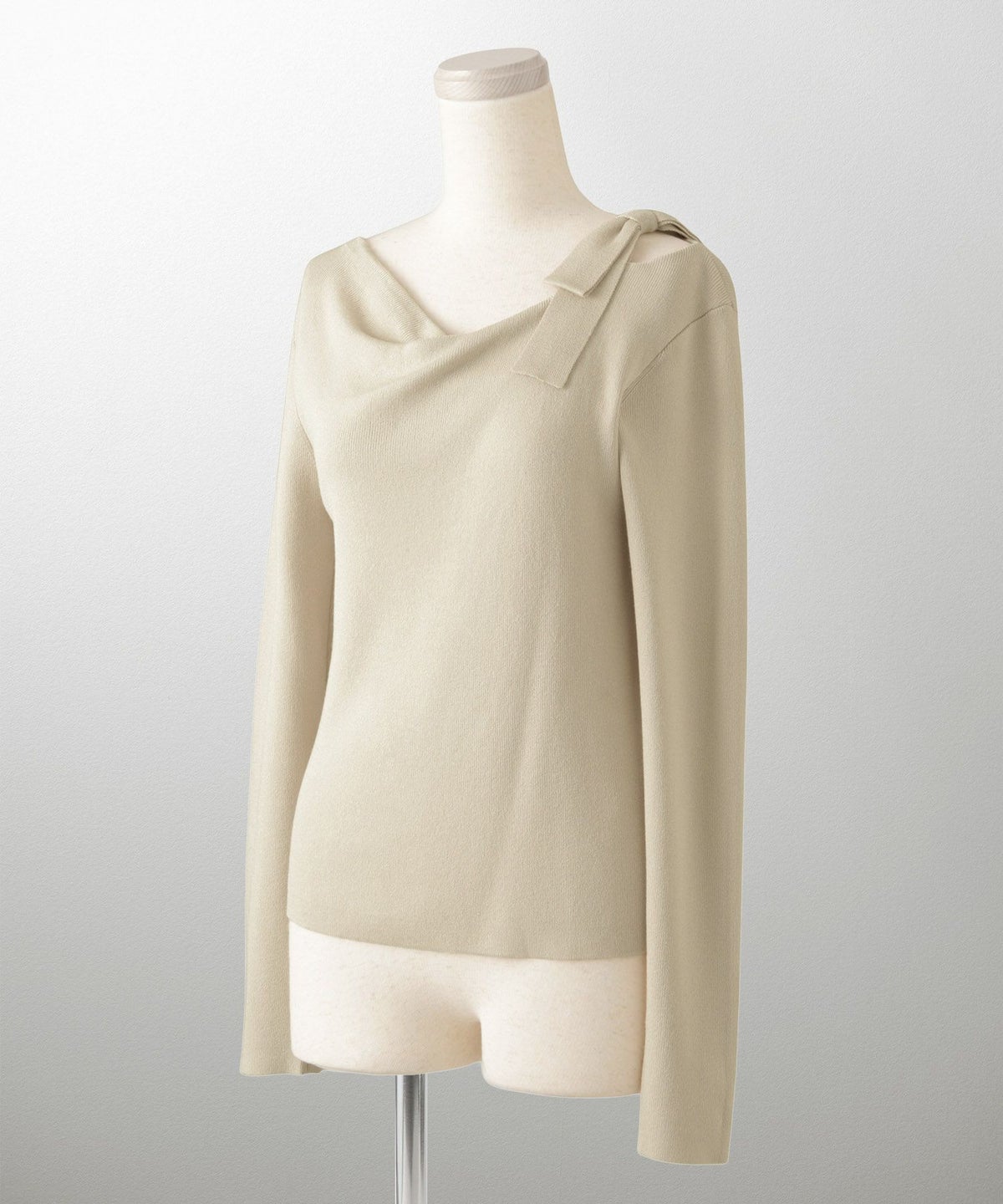 レディース 肩リボン サイドリボン オフショル ベージュ/グレー/ブラック/M/長袖