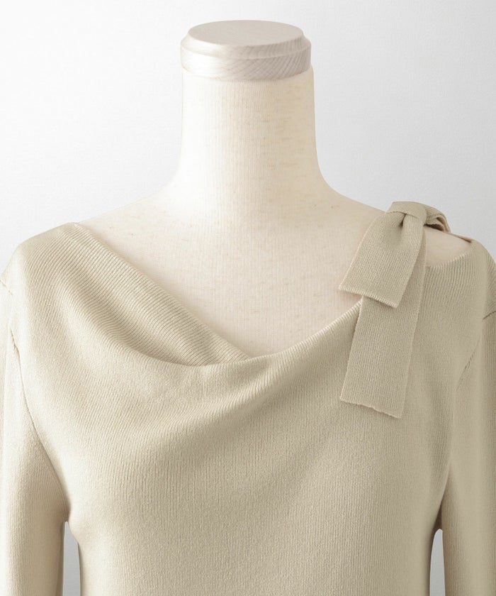 レディース 肩リボン サイドリボン オフショル ベージュ/グレー/ブラック/M/長袖