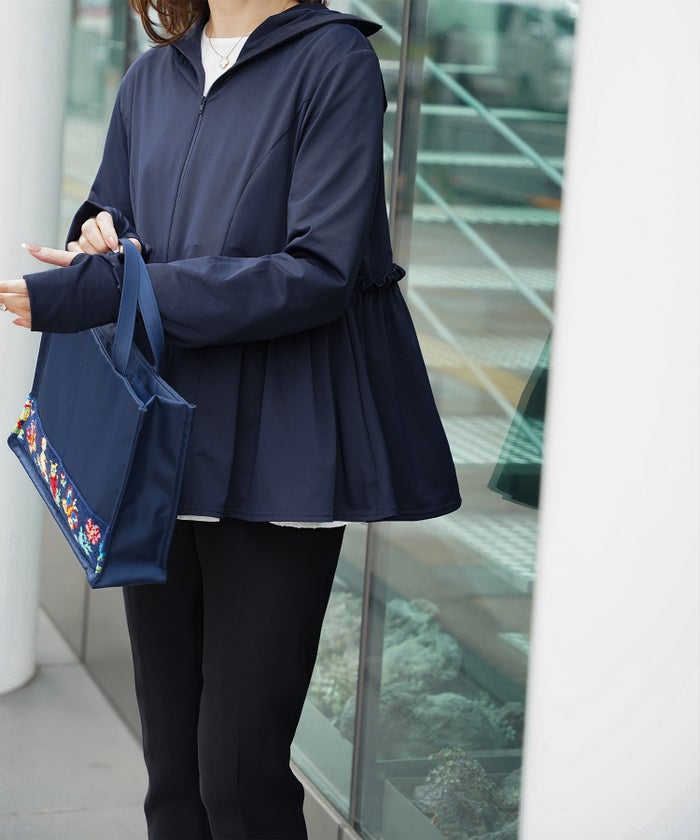 レディース 春 夏 吸水速乾 薄手 オフィス レジャー パーカー ホワイト/ブラック/M/ハイネック/ペプラム/指穴/長袖