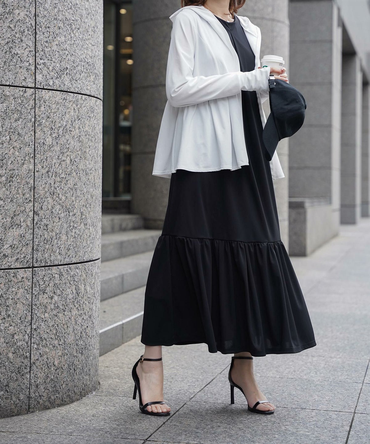 レディース 春 夏 吸水速乾 薄手 オフィス レジャー パーカー ホワイト/ブラック/M/ハイネック/ペプラム/指穴/長袖