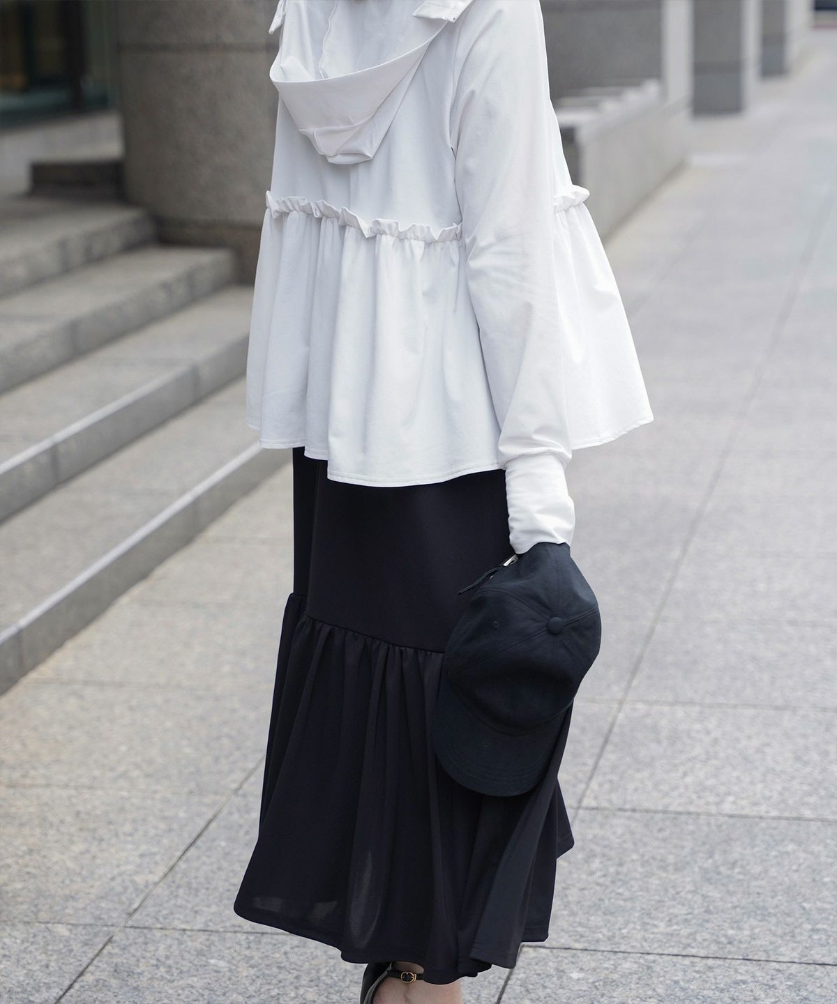 レディース 春 夏 吸水速乾 薄手 オフィス レジャー パーカー ホワイト/ブラック/M/ハイネック/ペプラム/指穴/長袖