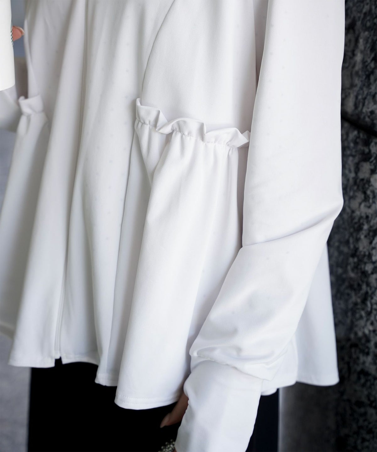 レディース春夏吸水速乾薄手オフィスレジャーパーカーピンク/ネイビー/ホワイト/ブラック/M/ハイネック/ペプラム/指穴/長袖