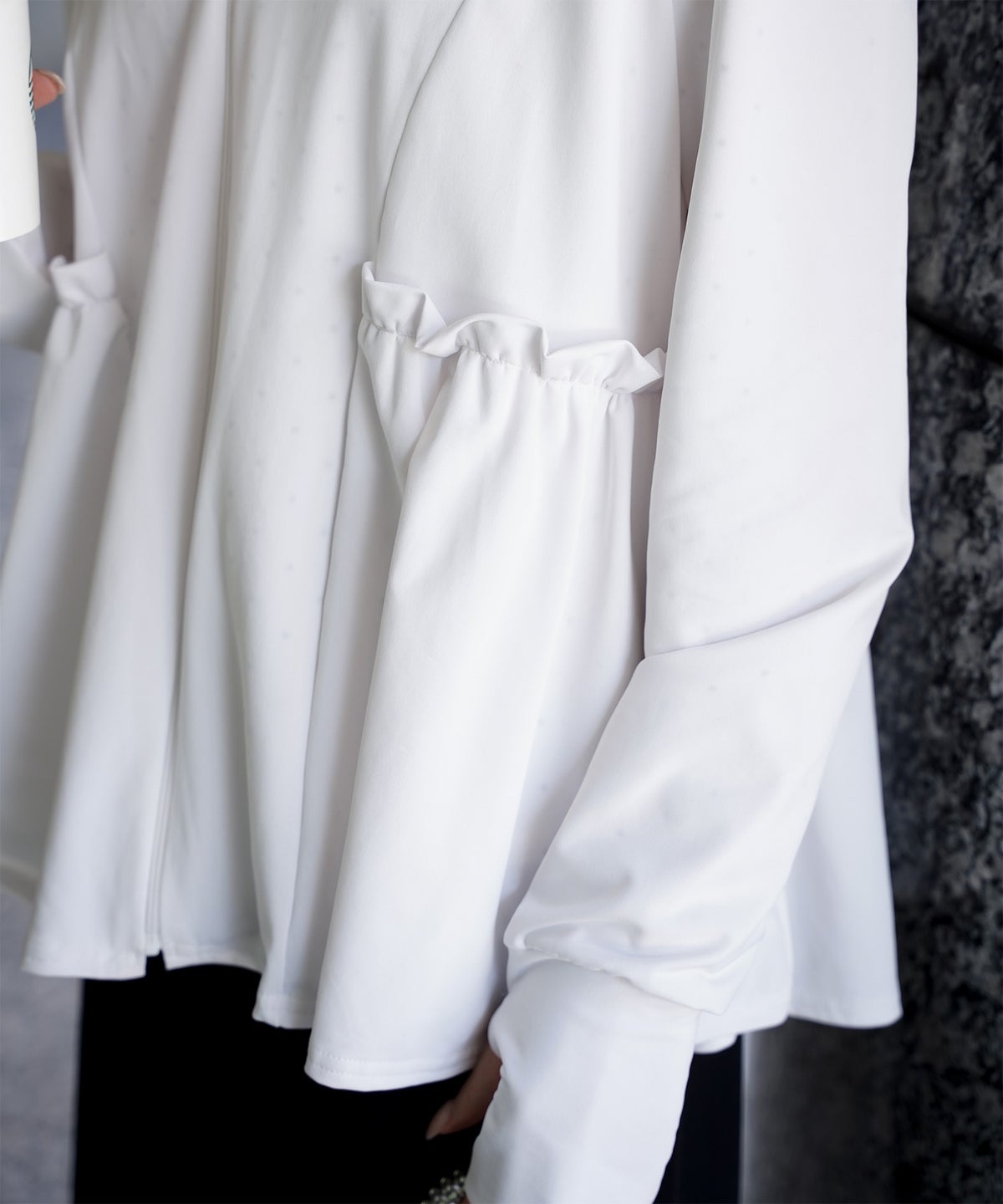 レディース 春 夏 吸水速乾 薄手 オフィス レジャー パーカー ホワイト/ブラック/M/ハイネック/ペプラム/指穴/長袖