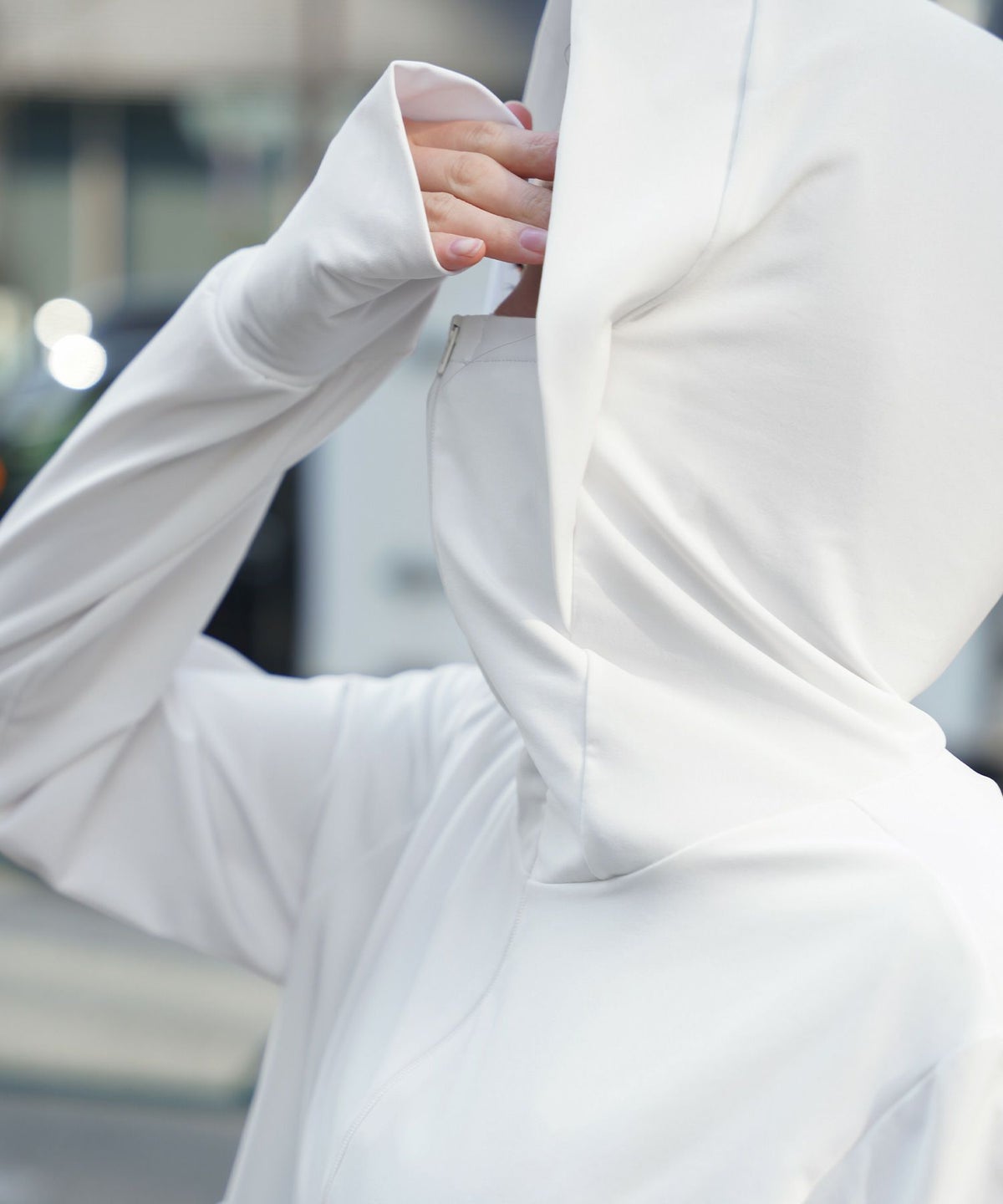 レディース 春 夏 吸水速乾 薄手 オフィス レジャー パーカー ホワイト/ブラック/M/ハイネック/ペプラム/指穴/長袖