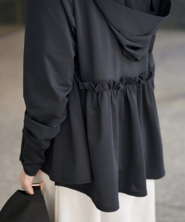 レディース 春 夏 吸水速乾 薄手 オフィス レジャー パーカー ホワイト/ブラック/M/ハイネック/ペプラム/指穴/長袖