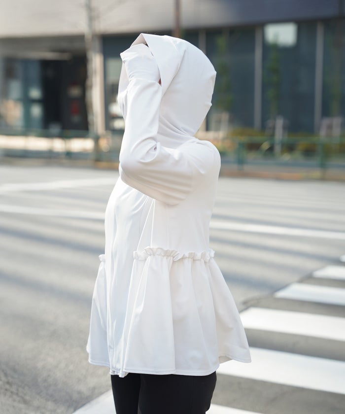 レディース 春 夏 吸水速乾 薄手 オフィス レジャー パーカー ホワイト/ブラック/M/ハイネック/ペプラム/指穴/長袖