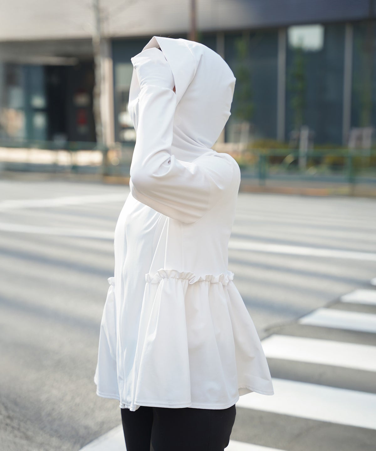 レディース 春 夏 吸水速乾 薄手 オフィス レジャー パーカー ホワイト/ブラック/M/ハイネック/ペプラム/指穴/長袖