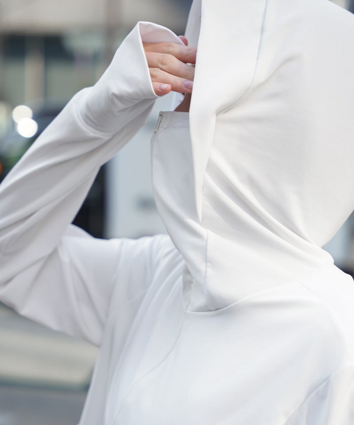 レディース 春 夏 吸水速乾 薄手 オフィス レジャー パーカー ホワイト/ブラック/M/ハイネック/ペプラム/指穴/長袖