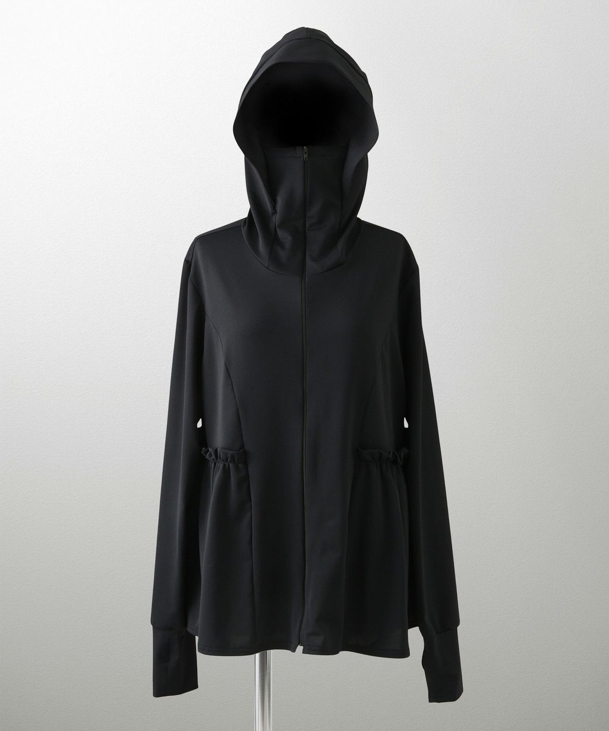 レディース 春 夏 吸水速乾 薄手 オフィス レジャー パーカー ホワイト/ブラック/M/ハイネック/ペプラム/指穴/長袖