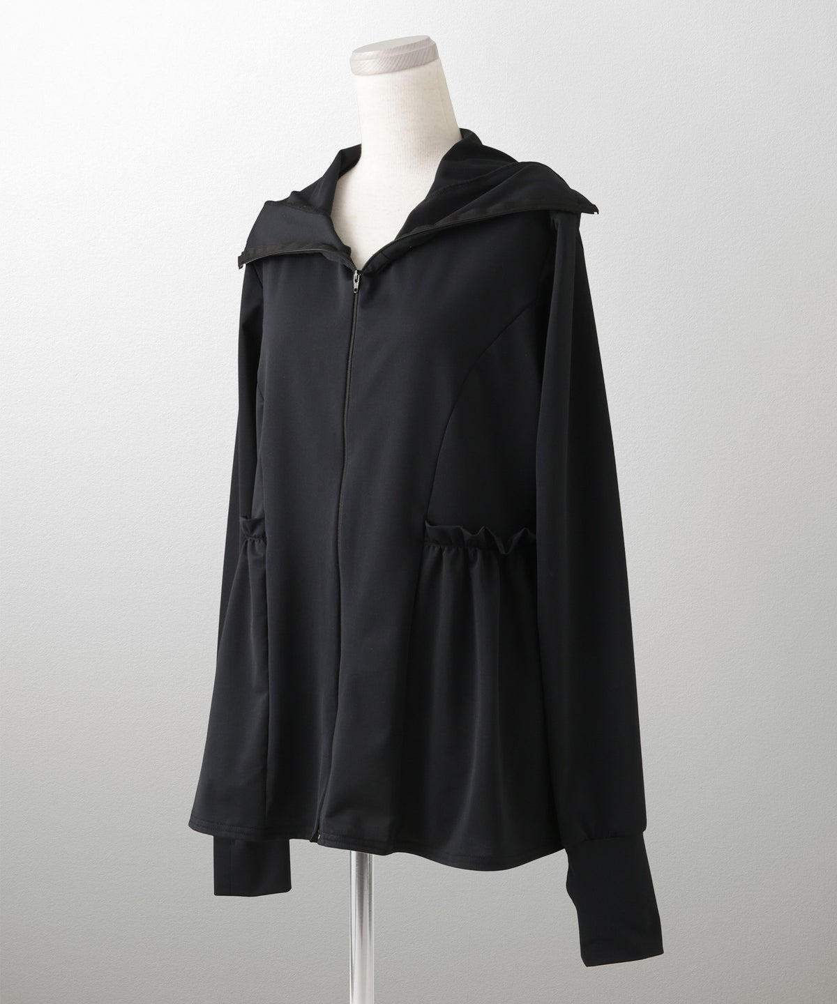 レディース 春 夏 吸水速乾 薄手 オフィス レジャー パーカー ホワイト/ブラック/M/ハイネック/ペプラム/指穴/長袖