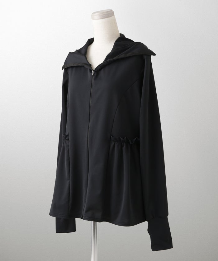 レディース 春 夏 吸水速乾 薄手 オフィス レジャー パーカー ホワイト/ブラック/M/ハイネック/ペプラム/指穴/長袖