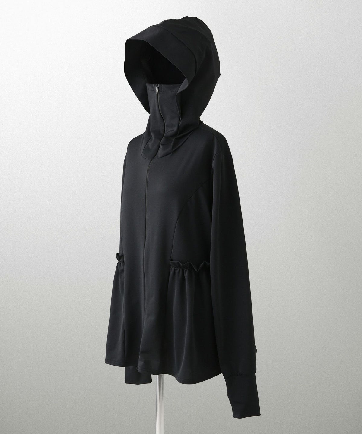 レディース 春 夏 吸水速乾 薄手 オフィス レジャー パーカー ホワイト/ブラック/M/ハイネック/ペプラム/指穴/長袖