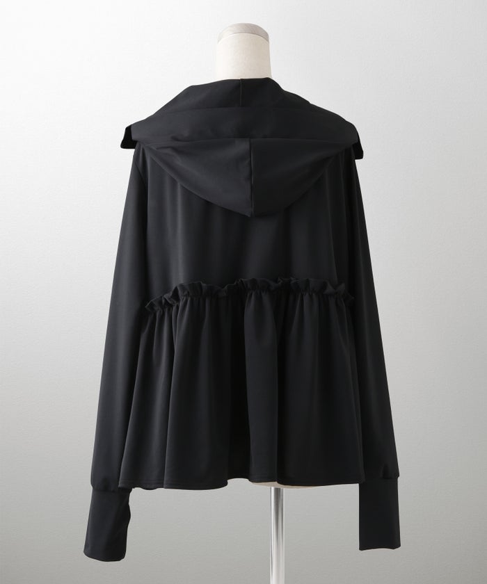 レディース 春 夏 吸水速乾 薄手 オフィス レジャー パーカー ホワイト/ブラック/M/ハイネック/ペプラム/指穴/長袖