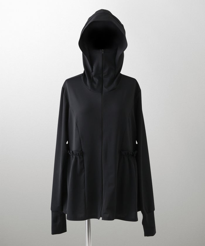 レディース 春 夏 吸水速乾 薄手 オフィス レジャー パーカー ホワイト/ブラック/M/ハイネック/ペプラム/指穴/長袖