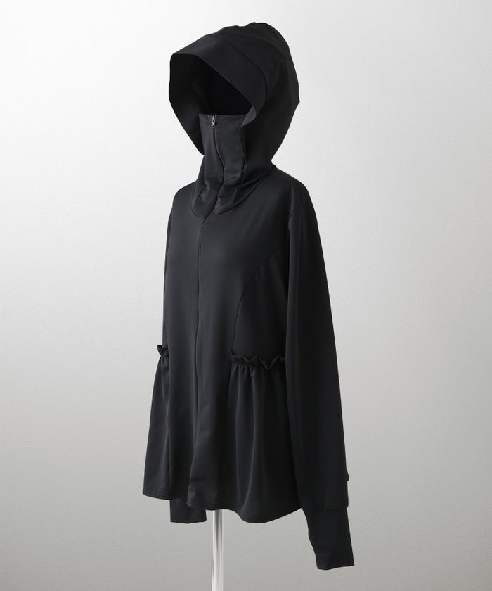 レディース 春 夏 吸水速乾 薄手 オフィス レジャー パーカー ホワイト/ブラック/M/ハイネック/ペプラム/指穴/長袖