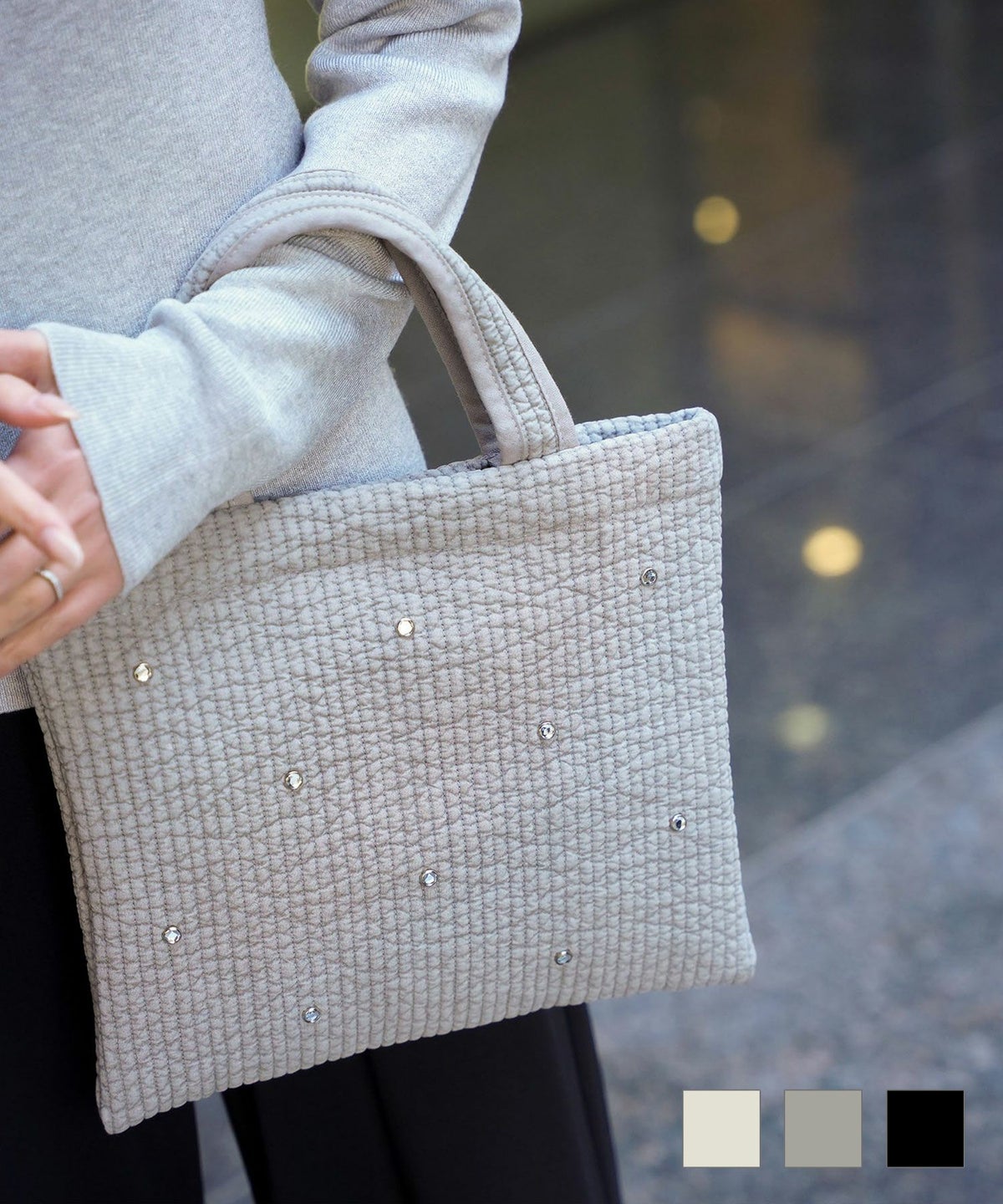 レディース バッグ ビジュー ヌビ 春 夏 秋 冬 アイボリー グレー ブラック フリー ビジュー ヌビ バッグ HUIT