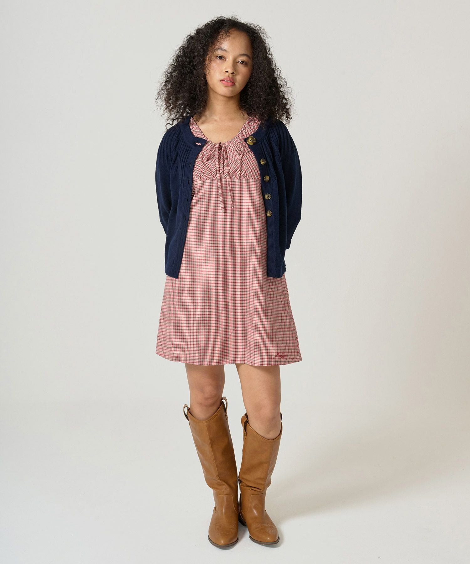 FINAL SALE チェック柄 ノースリーブギャザーワンピース TINA：JOJUN