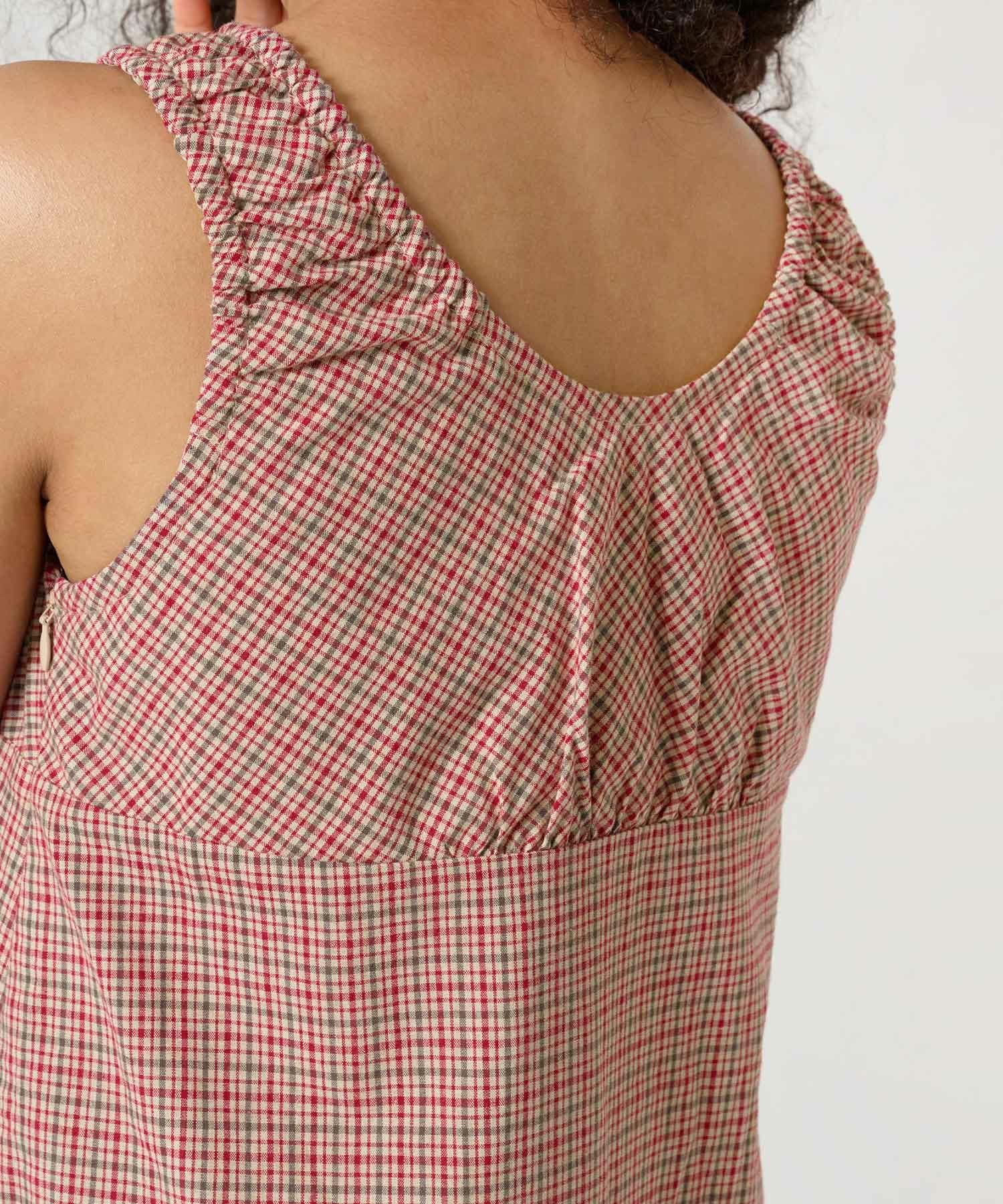 FINAL SALE チェック柄 ノースリーブギャザーワンピース TINA：JOJUN