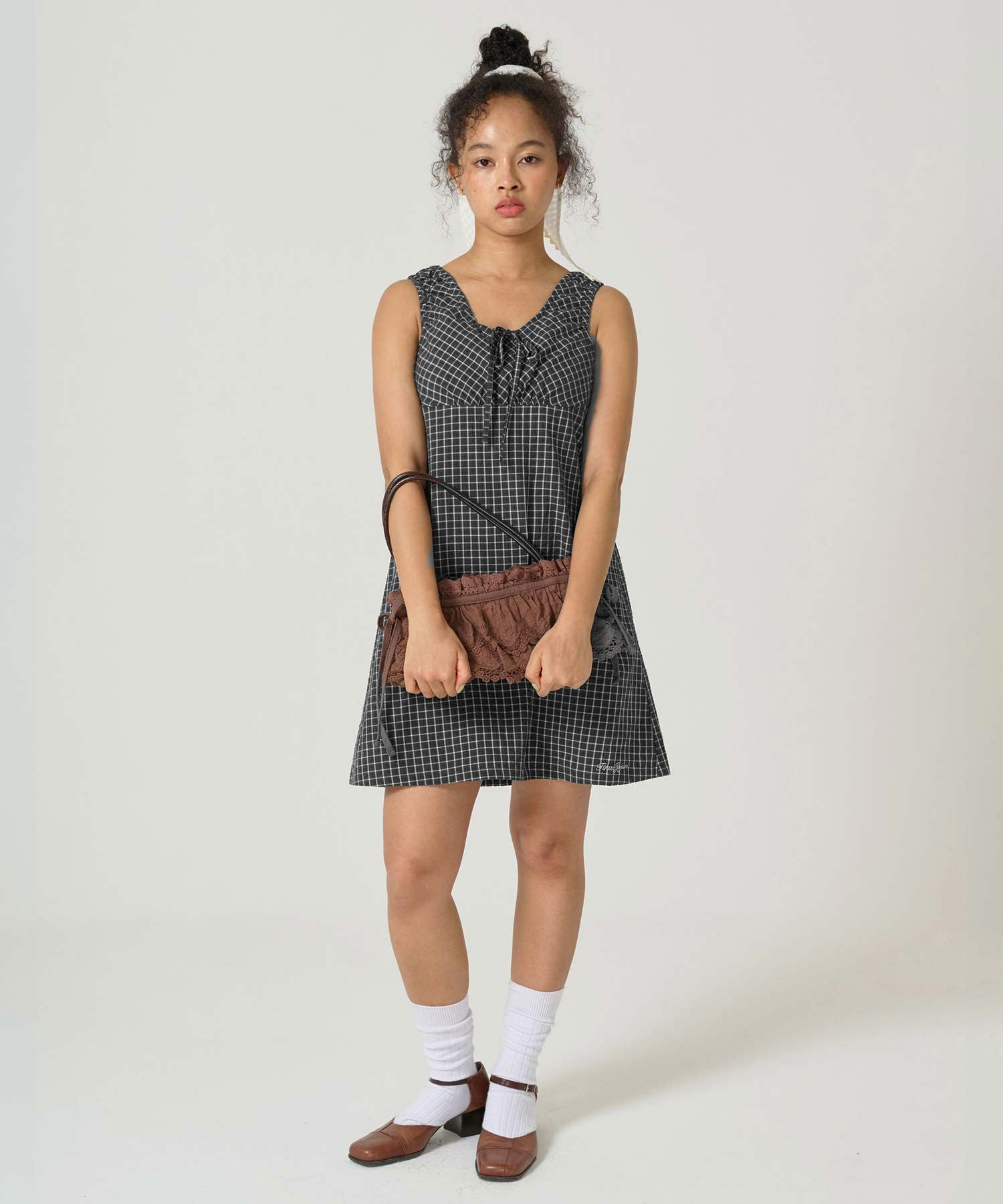 FLYING-SALE チェック柄 ノースリーブギャザーワンピース TINA：JOJUN